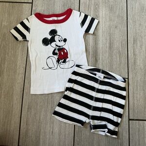 Hanna Andersson Disney Mickey Mouse Short Sleeve Pajama Set Stripes 18-24 Months